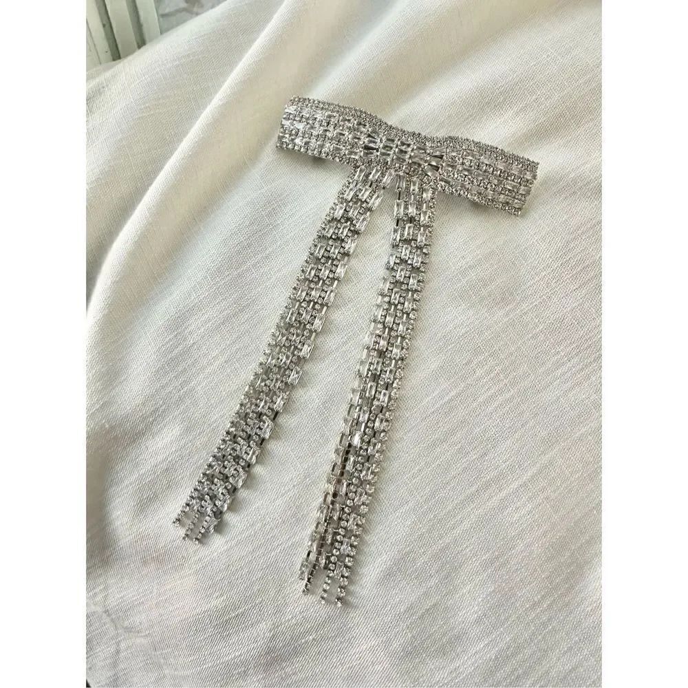 Super sparkly cubic zirconia hair bow barrette 